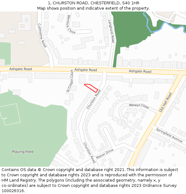 1, CHURSTON ROAD, CHESTERFIELD, S40 1HR: Location map and indicative extent of plot