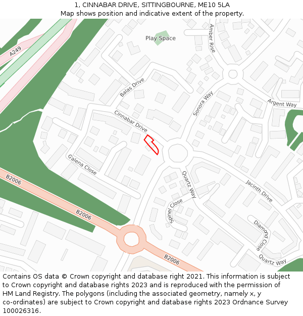 1, CINNABAR DRIVE, SITTINGBOURNE, ME10 5LA: Location map and indicative extent of plot