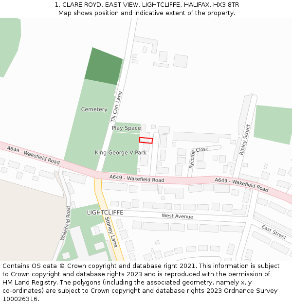 1, CLARE ROYD, EAST VIEW, LIGHTCLIFFE, HALIFAX, HX3 8TR: Location map and indicative extent of plot