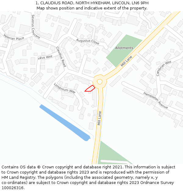 1, CLAUDIUS ROAD, NORTH HYKEHAM, LINCOLN, LN6 9PH: Location map and indicative extent of plot