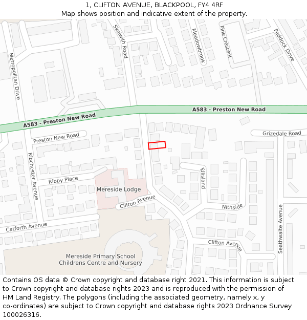 1, CLIFTON AVENUE, BLACKPOOL, FY4 4RF: Location map and indicative extent of plot