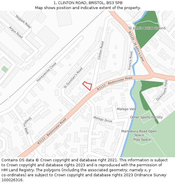 1, CLINTON ROAD, BRISTOL, BS3 5PB: Location map and indicative extent of plot