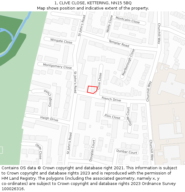 1, CLIVE CLOSE, KETTERING, NN15 5BQ: Location map and indicative extent of plot