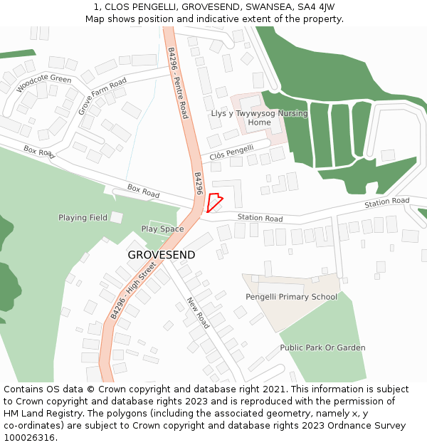 1, CLOS PENGELLI, GROVESEND, SWANSEA, SA4 4JW: Location map and indicative extent of plot