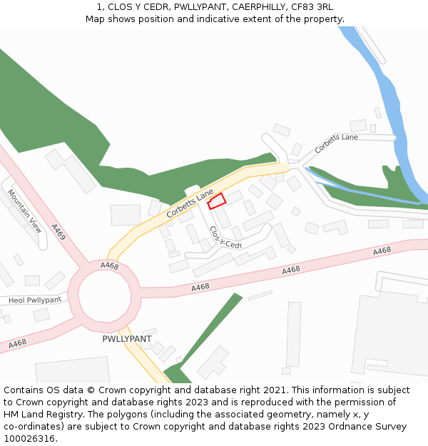 1, CLOS Y CEDR, PWLLYPANT, CAERPHILLY, CF83 3RL: Location map and indicative extent of plot