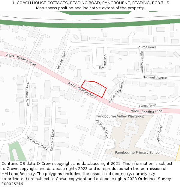 1, COACH HOUSE COTTAGES, READING ROAD, PANGBOURNE, READING, RG8 7HS: Location map and indicative extent of plot