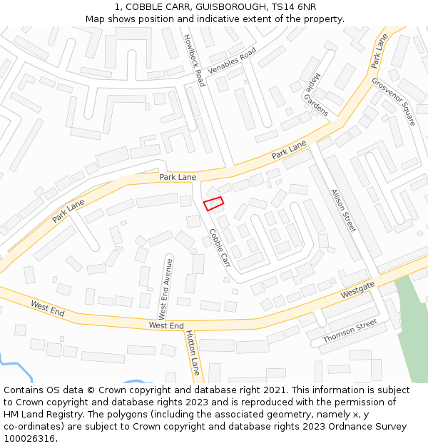 1, COBBLE CARR, GUISBOROUGH, TS14 6NR: Location map and indicative extent of plot