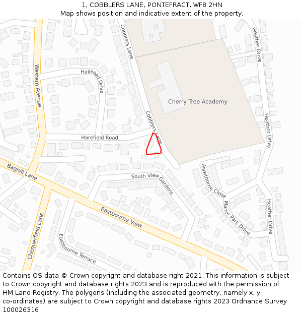 1, COBBLERS LANE, PONTEFRACT, WF8 2HN: Location map and indicative extent of plot