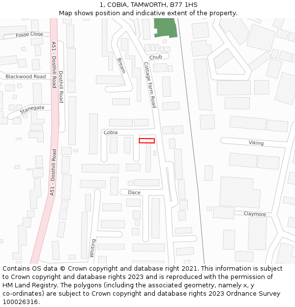 1, COBIA, TAMWORTH, B77 1HS: Location map and indicative extent of plot