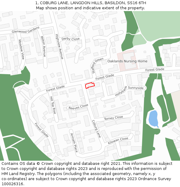 1, COBURG LANE, LANGDON HILLS, BASILDON, SS16 6TH: Location map and indicative extent of plot