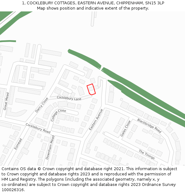 1, COCKLEBURY COTTAGES, EASTERN AVENUE, CHIPPENHAM, SN15 3LP: Location map and indicative extent of plot