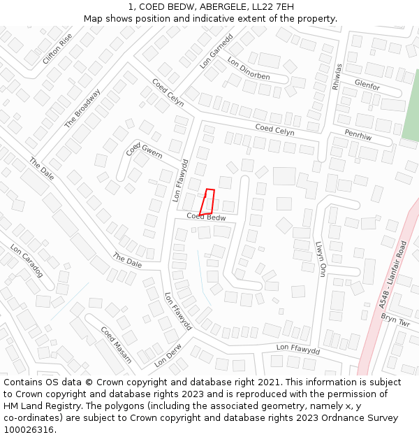 1, COED BEDW, ABERGELE, LL22 7EH: Location map and indicative extent of plot