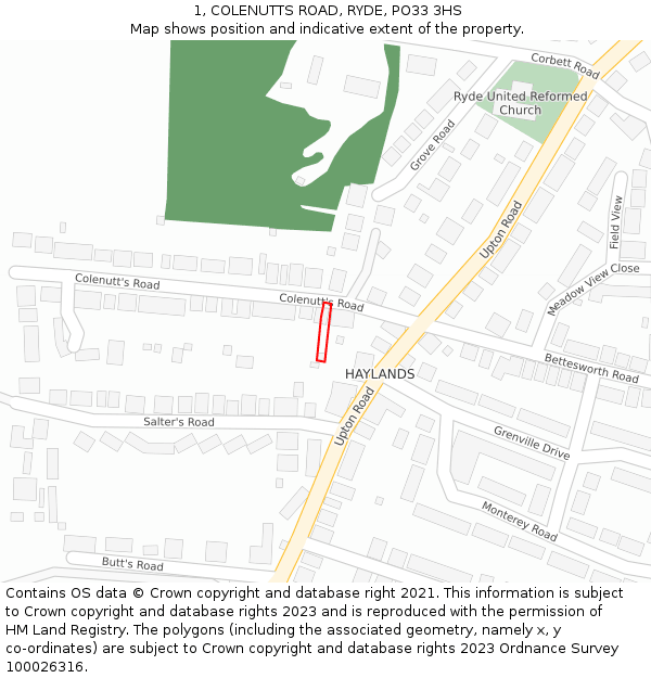 1, COLENUTTS ROAD, RYDE, PO33 3HS: Location map and indicative extent of plot