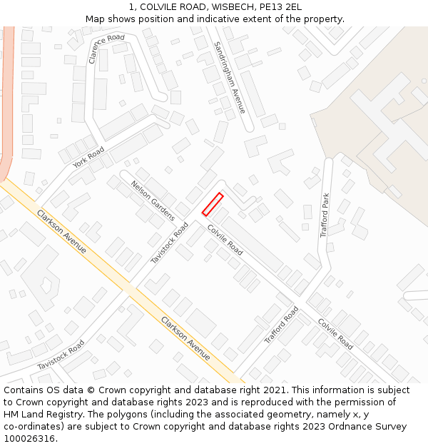 1, COLVILE ROAD, WISBECH, PE13 2EL: Location map and indicative extent of plot