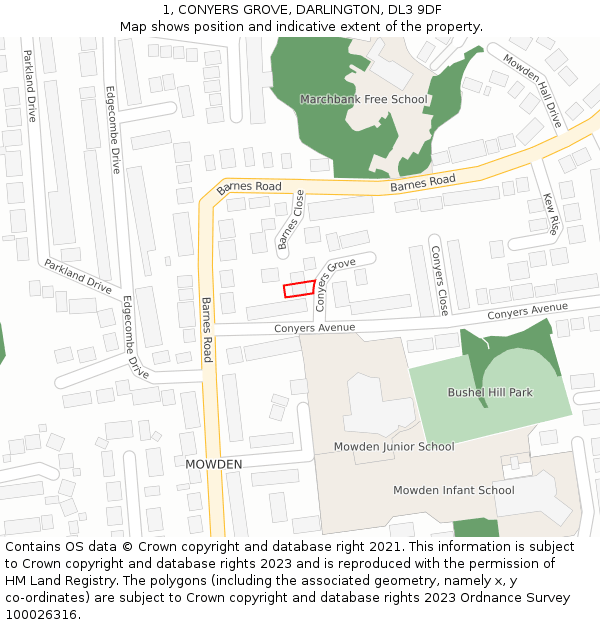 1, CONYERS GROVE, DARLINGTON, DL3 9DF: Location map and indicative extent of plot