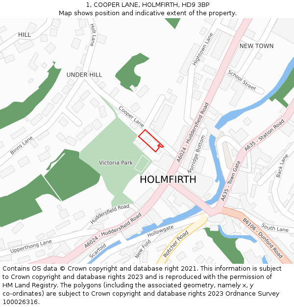 1, COOPER LANE, HOLMFIRTH, HD9 3BP: Location map and indicative extent of plot
