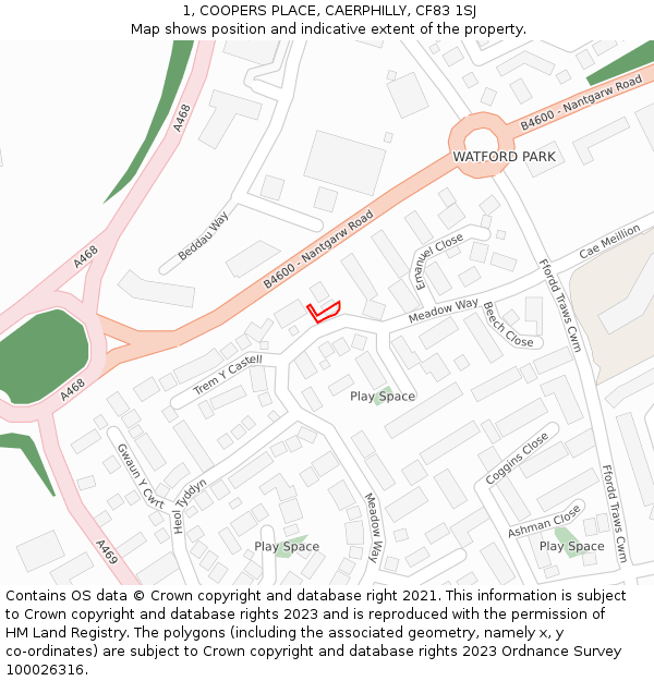 1, COOPERS PLACE, CAERPHILLY, CF83 1SJ: Location map and indicative extent of plot