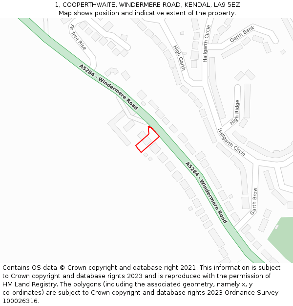 1, COOPERTHWAITE, WINDERMERE ROAD, KENDAL, LA9 5EZ: Location map and indicative extent of plot