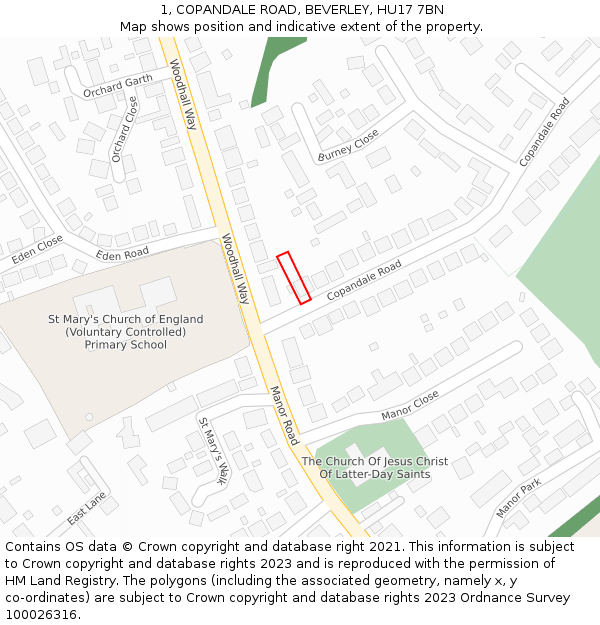 1, COPANDALE ROAD, BEVERLEY, HU17 7BN: Location map and indicative extent of plot