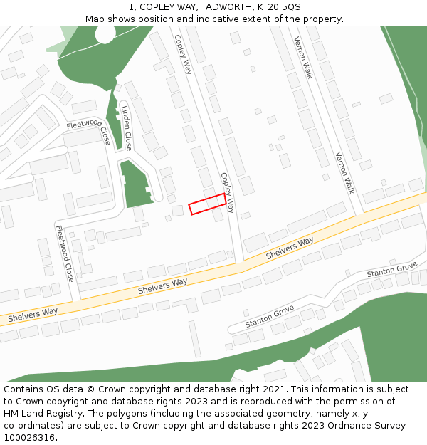 1, COPLEY WAY, TADWORTH, KT20 5QS: Location map and indicative extent of plot