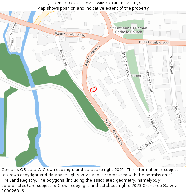 1, COPPERCOURT LEAZE, WIMBORNE, BH21 1QX: Location map and indicative extent of plot