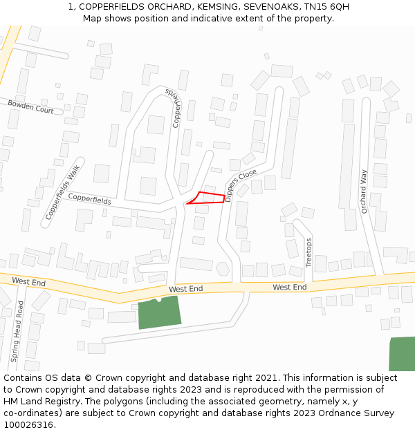 1, COPPERFIELDS ORCHARD, KEMSING, SEVENOAKS, TN15 6QH: Location map and indicative extent of plot