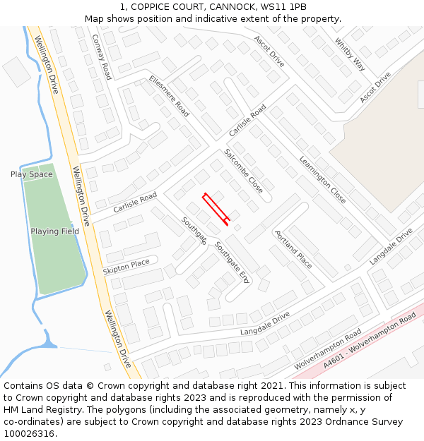 1, COPPICE COURT, CANNOCK, WS11 1PB: Location map and indicative extent of plot