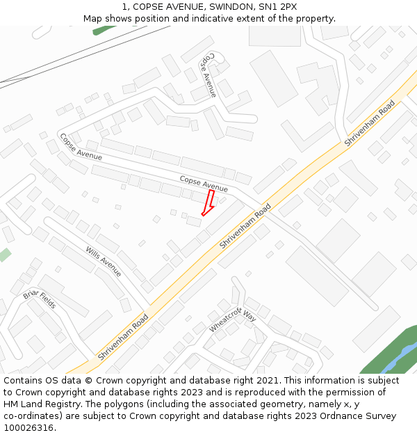 1, COPSE AVENUE, SWINDON, SN1 2PX: Location map and indicative extent of plot