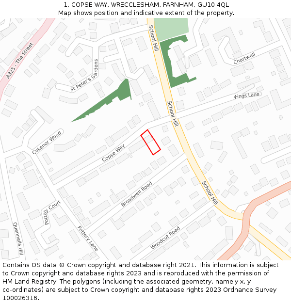 1, COPSE WAY, WRECCLESHAM, FARNHAM, GU10 4QL: Location map and indicative extent of plot