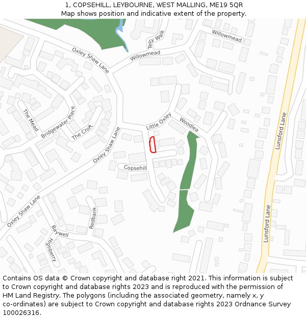 1, COPSEHILL, LEYBOURNE, WEST MALLING, ME19 5QR: Location map and indicative extent of plot