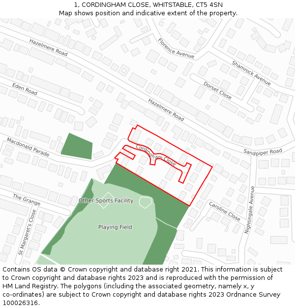 1, CORDINGHAM CLOSE, WHITSTABLE, CT5 4SN: Location map and indicative extent of plot