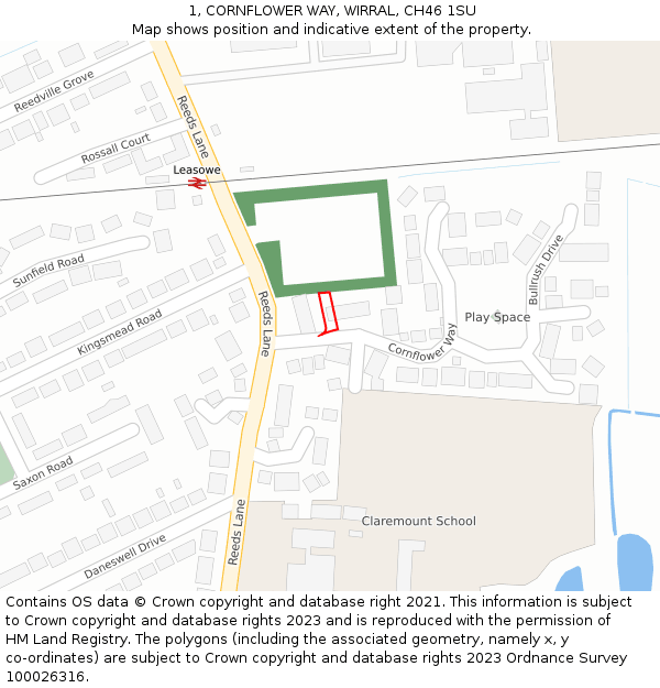 1, CORNFLOWER WAY, WIRRAL, CH46 1SU: Location map and indicative extent of plot