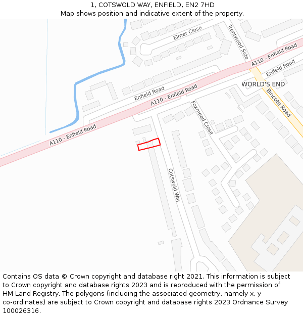 1, COTSWOLD WAY, ENFIELD, EN2 7HD: Location map and indicative extent of plot