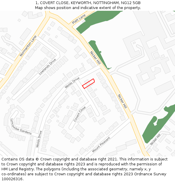 1, COVERT CLOSE, KEYWORTH, NOTTINGHAM, NG12 5GB: Location map and indicative extent of plot