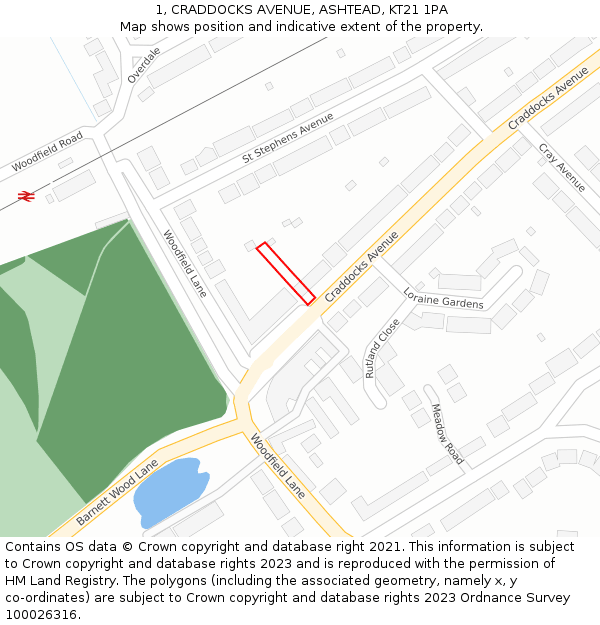 1, CRADDOCKS AVENUE, ASHTEAD, KT21 1PA: Location map and indicative extent of plot