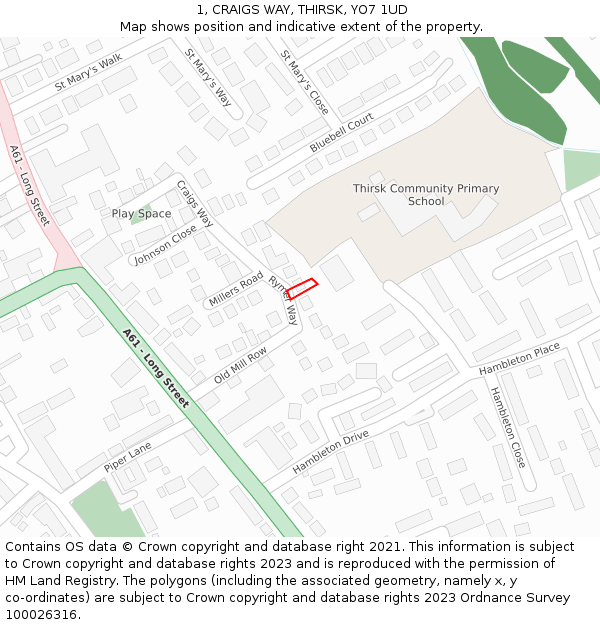 1, CRAIGS WAY, THIRSK, YO7 1UD: Location map and indicative extent of plot