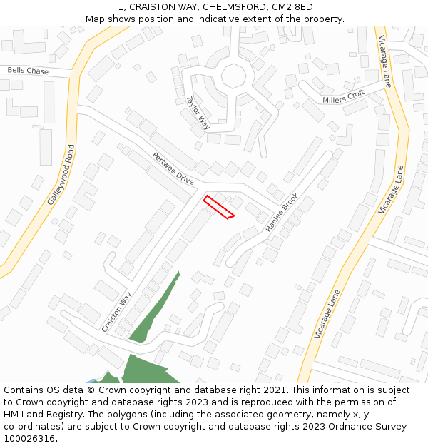 1, CRAISTON WAY, CHELMSFORD, CM2 8ED: Location map and indicative extent of plot