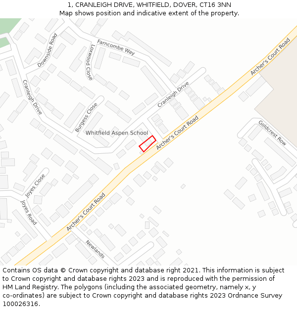 1, CRANLEIGH DRIVE, WHITFIELD, DOVER, CT16 3NN: Location map and indicative extent of plot