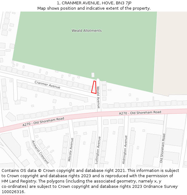 1, CRANMER AVENUE, HOVE, BN3 7JP: Location map and indicative extent of plot