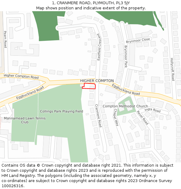 1, CRANMERE ROAD, PLYMOUTH, PL3 5JY: Location map and indicative extent of plot