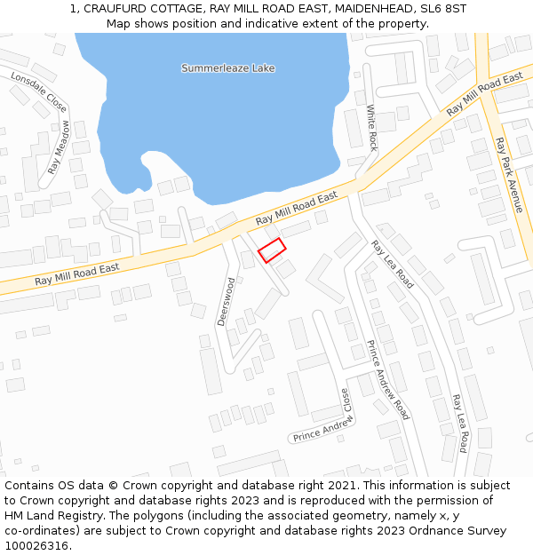 1, CRAUFURD COTTAGE, RAY MILL ROAD EAST, MAIDENHEAD, SL6 8ST: Location map and indicative extent of plot