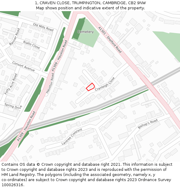 1, CRAVEN CLOSE, TRUMPINGTON, CAMBRIDGE, CB2 9NW: Location map and indicative extent of plot