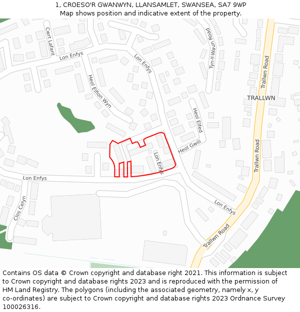 1, CROESO'R GWANWYN, LLANSAMLET, SWANSEA, SA7 9WP: Location map and indicative extent of plot