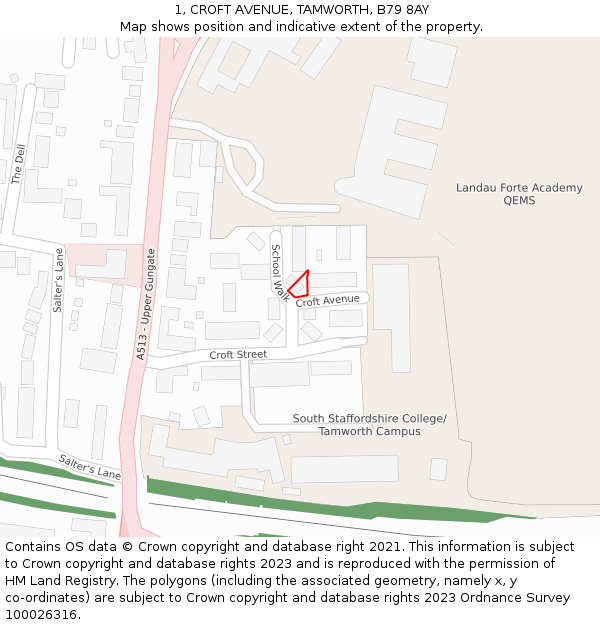 1, CROFT AVENUE, TAMWORTH, B79 8AY: Location map and indicative extent of plot