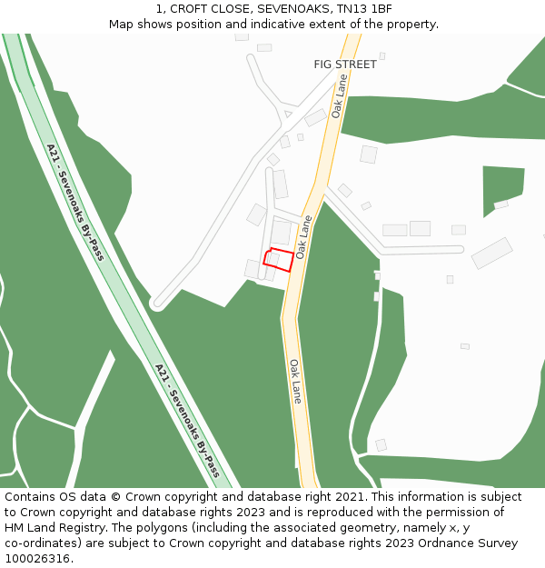 1, CROFT CLOSE, SEVENOAKS, TN13 1BF: Location map and indicative extent of plot