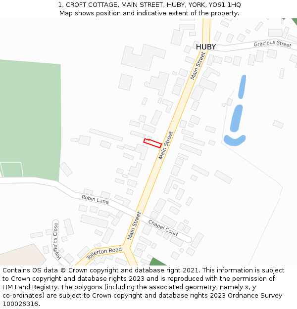 1, CROFT COTTAGE, MAIN STREET, HUBY, YORK, YO61 1HQ: Location map and indicative extent of plot