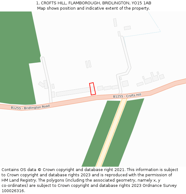 1, CROFTS HILL, FLAMBOROUGH, BRIDLINGTON, YO15 1AB: Location map and indicative extent of plot