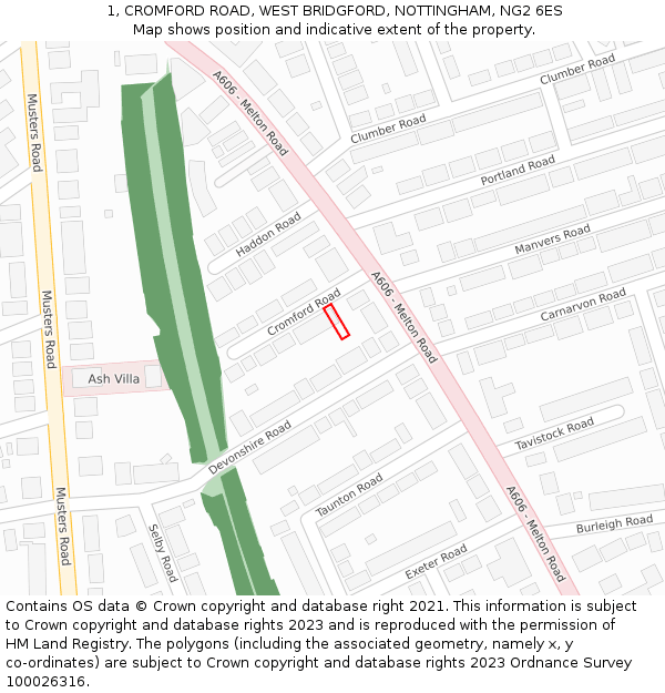 1, CROMFORD ROAD, WEST BRIDGFORD, NOTTINGHAM, NG2 6ES: Location map and indicative extent of plot