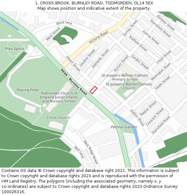 1, CROSS BROOK, BURNLEY ROAD, TODMORDEN, OL14 5EX: Location map and indicative extent of plot