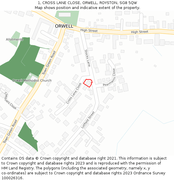 1, CROSS LANE CLOSE, ORWELL, ROYSTON, SG8 5QW: Location map and indicative extent of plot